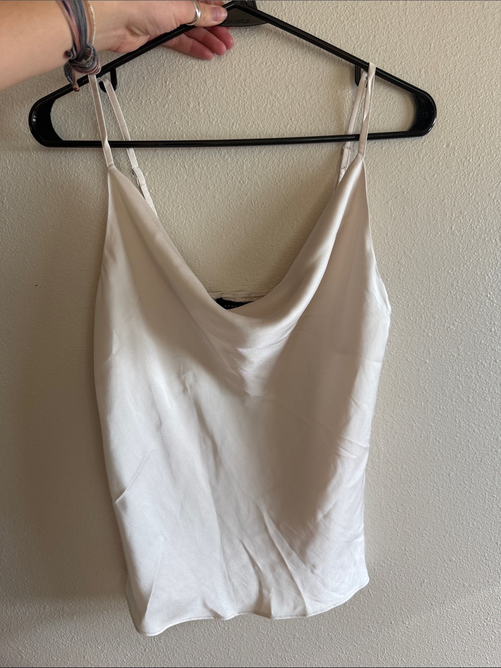 Silky Ivory Cowl Neck Camisole with Adjustable Straps